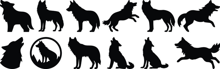 Wolf silhouette set vector design big pack of animal illustration and icon