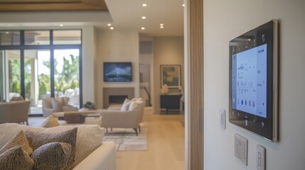 Smart Home Control Panel in Modern Living Room
