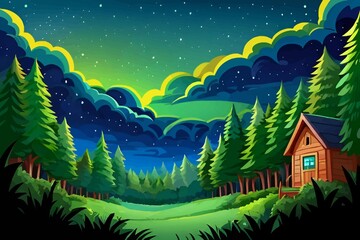 Beautiful and Peaceful Nature Scenery Illustration Landscape Countryside Tranquil Vibrant and Colorful