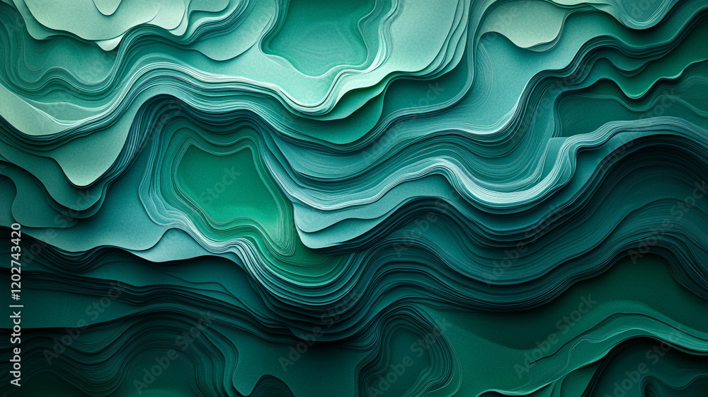 Poster stunning layered abstract design with varying shades of green and intricate patterns