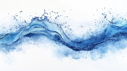 Flowing water abstract with splashes in shades of blue and white