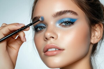 Fototapeta premium Close-up eyelash detail: eye beauty, defined line, delicate precision, smooth makeup, captivating look, styled enhancement, artistic touch, flawless application, elegant gaze, modern appearance.
