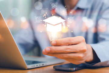 Education, E-learning technology concept. AI and machine learning enhance personalized learning. Technology course, business training. E-learning, online education, education, internet learning.