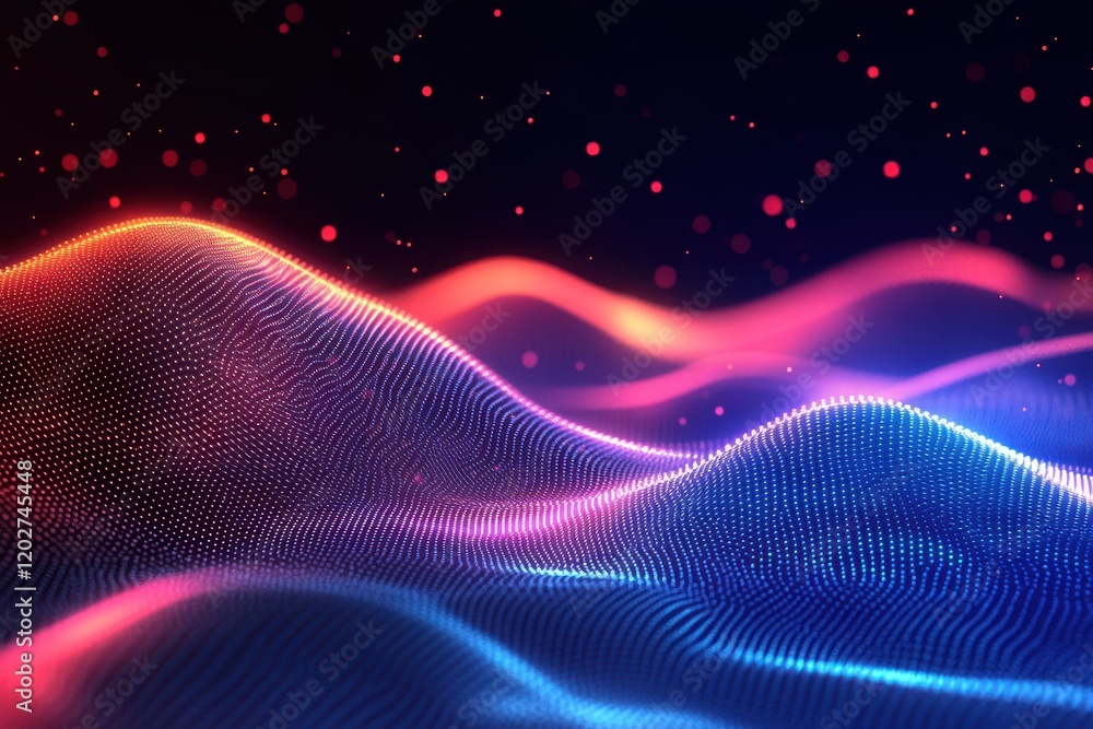 Aufkleber abstract glowing particle wave, vibrant red and blue. ideal for tech, data, or network concepts, evo