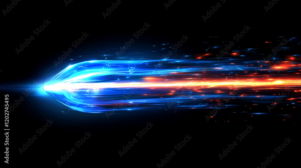 Poster colorful light trails represent speed and motion in a dark background setting