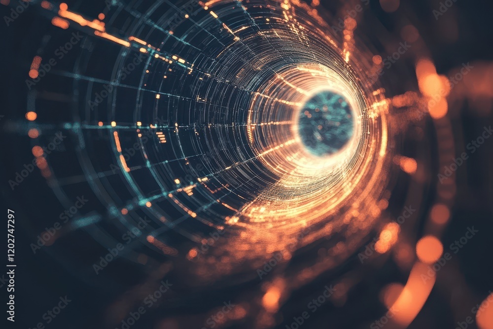 Aufkleber abstract digital tunnel with glowing lines and nodes. ideal for tech, data, and futuristic concepts.