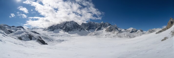 Obraz premium Serene Snowy Mountain Landscape with Blue Sky and White Clouds