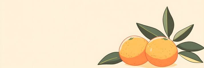 vibrant cartoon of a pair of oranges with green leaves placed neatly in the bottom corner, background for chinese new year greetings