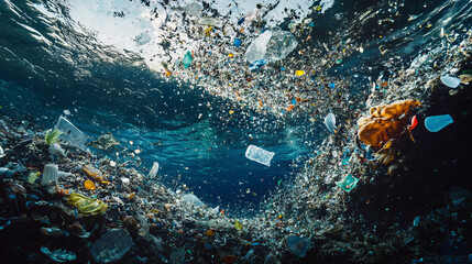 captivating photography of ocean plastic pollution showcasing underwater plastic debris and its impact on marine environments and the great pacific garbage patch