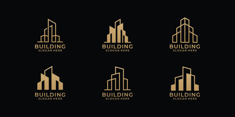 Architecture logo design bundle in line art style
