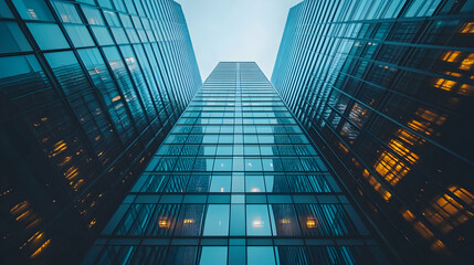 Modern Skyscrapers Reflecting City Lights, buildings, architecture, urban, glass, reflection