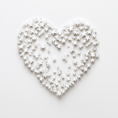 A white heart made of stars on a white background. Minimal creative Valentine's  holiday concept.Copy space,flat lay