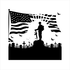 Fototapeta premium Memorial day silhouette vector on a white background.