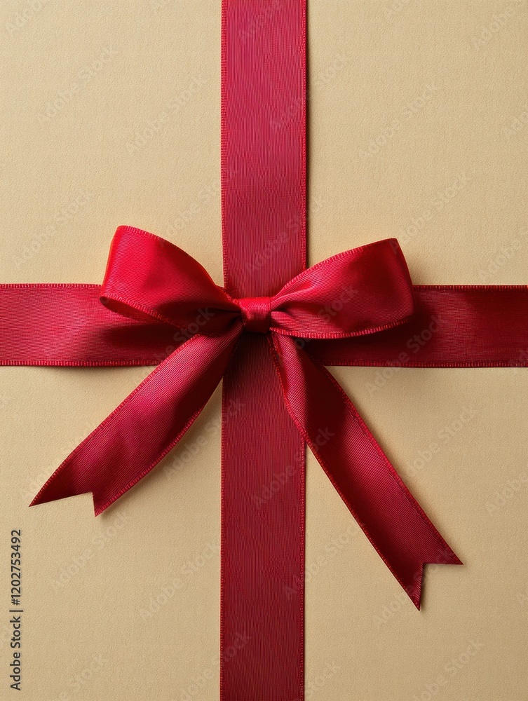 Poster gift box wrapped in brown paper adorned with a red satin ribbon showcases festive presentation for s