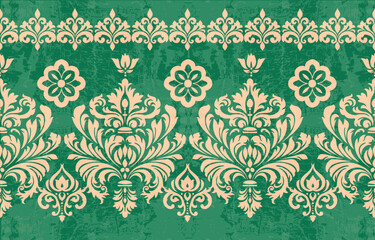  floral pattern with paisley and indian flower motifs. damask style pattern for textile and decoration Traditional Scribble Style Hand Drawn Ikat Seamless Vector Pattern Trendy Fashion Colors Perfect