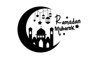 Vector Stok Mosque Silhouette Ramadan Vector.  Vector Stok Ramadan Mubarak Islamic Design Black.