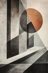 Abstract Geometric Art Modern Grey, Black, and Burnt Orange Canvas Painting - Contemporary Wall Art for Home or Office Decor.