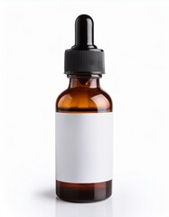 Fototapeta premium Amber bottle with dropper, blank label.