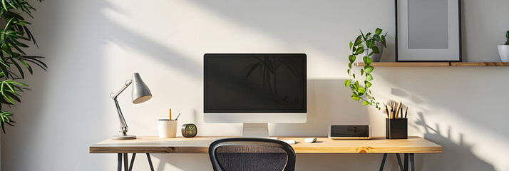 Modern Luxurious Home Office Setup with High-End Desktop and Cozy Workspace