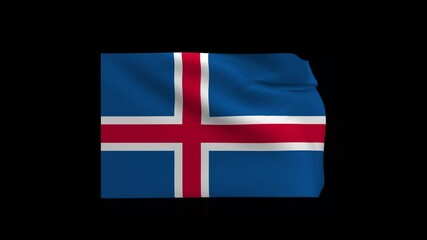 4k of iceland waving flag. isolated of iceland flag with black background