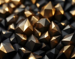 A close-up of luxurious 3D golden geometric shapes reflecting light.