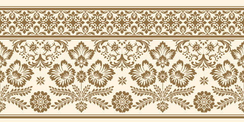  floral pattern with paisley and indian flower motifs. damask style pattern for textile and decoration Traditional Scribble Style Hand Drawn Ikat Seamless Vector Pattern Trendy Fashion Colors Perfect