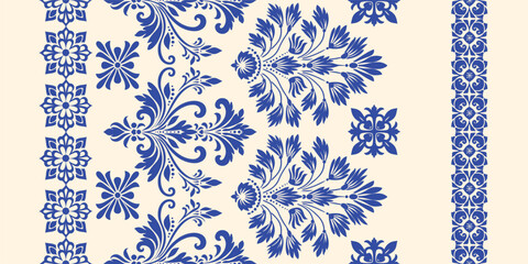  floral pattern with paisley and indian flower motifs. damask style pattern for textile and decoration Traditional Scribble Style Hand Drawn Ikat Seamless Vector Pattern Trendy Fashion Colors Perfect