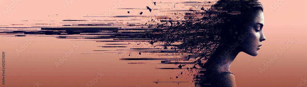 Poster artistic representation of human silhouette with abstract motion effect showcasing transformation an