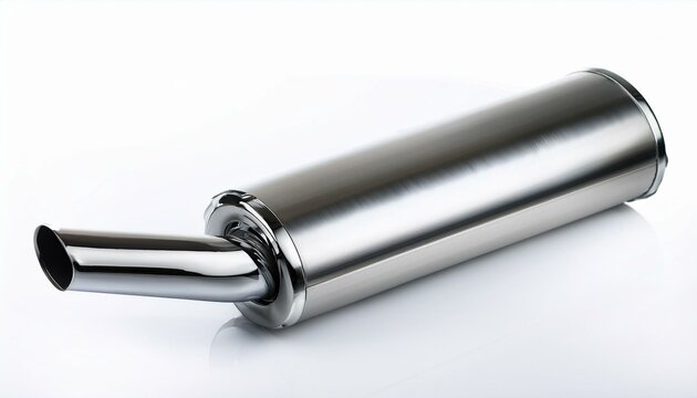 Sleek chrome exhaust pipe on white background.