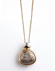 Elegant gold perfume bottle necklace.