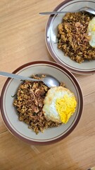 Top view of fried rice with egg