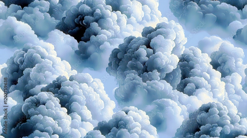 Poster ethereal blue and gray clouds with soft texture and whimsical appearance for atmospheric and dreamy 
