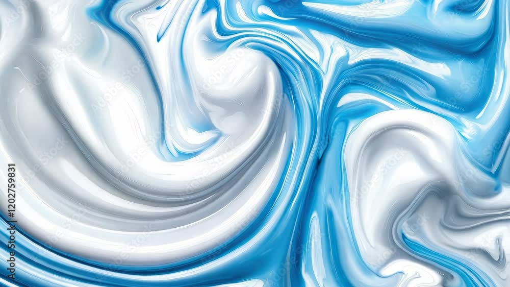 Poster abstract blue and white paint swirl texture with smooth flowing patterns and glossy finish