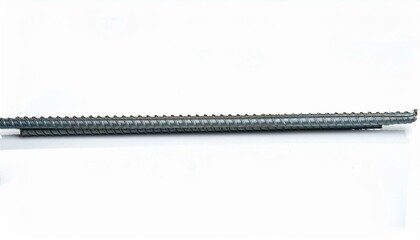 Obraz premium Close-up of a ribbed steel bar against a white background.