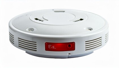 Fototapeta premium Compact white smoke detector with red LED indicator.