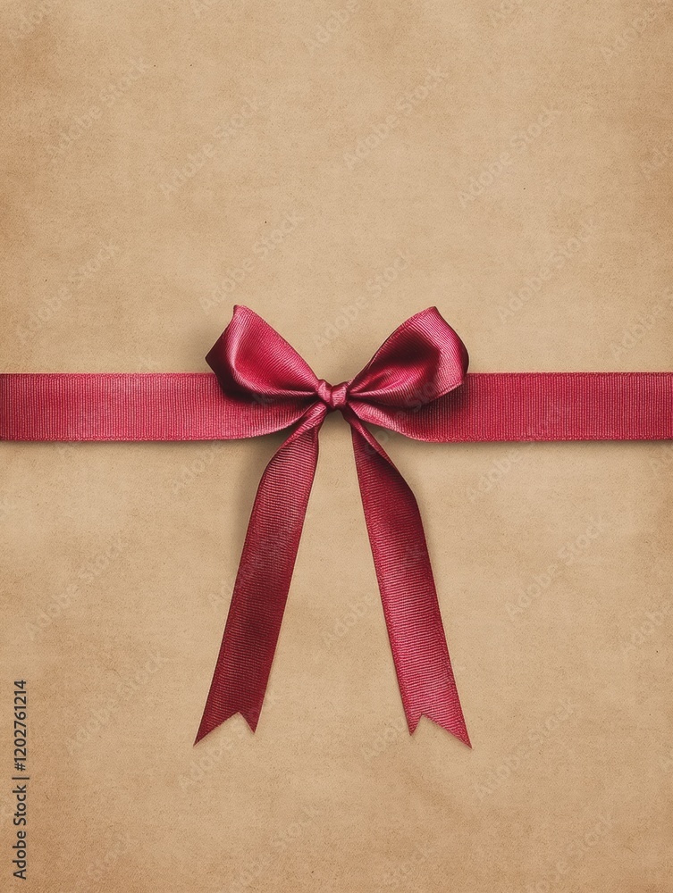 Poster brown gift wrap adorned with a red satin bow perfect for various occasions. generative ai