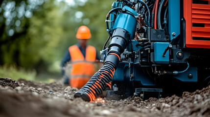 Horizontal Directional Drilling Machine in Action, HDD, underground drilling, trenchless technology, pipeline installation, utility installation