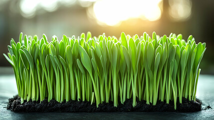 Fresh Green Grass Shoots in Sunlight, seedlings, sprout, spring, growth, nature