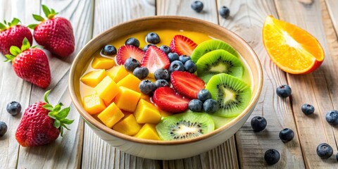 Refreshing Tropical Fruit Bowl with Mango, Strawberries, Kiwi, and Blueberries