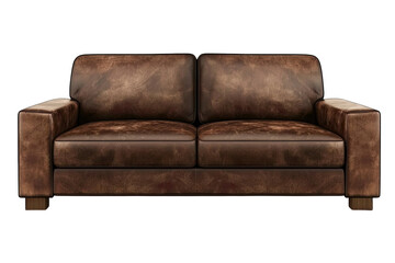 Fototapeta premium Brown leather sofa with vintage look and wooden legs