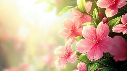 Fototapeta premium Delicate Pink Flowers Blooming Amid Soft Greenery With Gentle Light and Vibrant Petals in a Beautiful Natural Setting for Nature Lovers