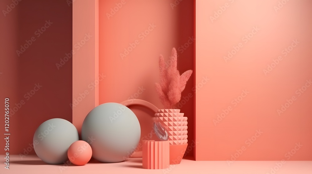 Aufkleber artistic composition of geometric shapes minimalist studio 3d render soft color palette close-up vie