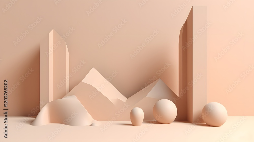 Poster abstract geometric shapes minimalist studio digital art soft colors front view modern design concept