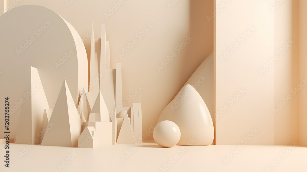 Poster creative minimalist shapes and forms neutral tones 3d rendering modern interior studio setting abstr