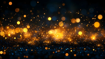 Fototapeta premium Sparkling Gold and Blue Glitter Background, sparkle, bokeh, lights, dark, texture