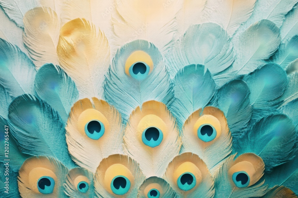 Poster Vibrant peacock feathers display intricate patterns and colors in a natural setting. Generative AI