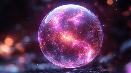A glowing orb filled with vibrant cosmic energy and swirling colors, suggesting mystery and wonder.