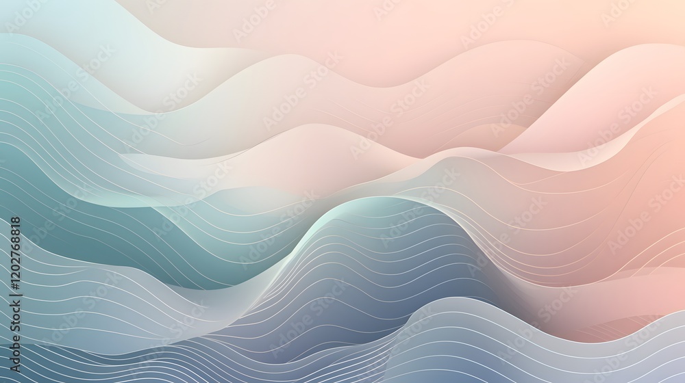 Aufkleber dynamic abstract waves in soft pastel colors digital art creative design environment aesthetic viewp