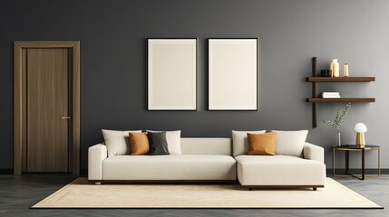 Contemporary Living Room Interior with Sofa - 3D Rendered Design