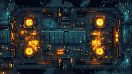 Fototapeta premium Intense Spaceship Battle Map Game: Top-Down Pixel Art